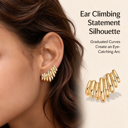 14K Gold Plated Statement Climber Stud Earrings for Women ✨
