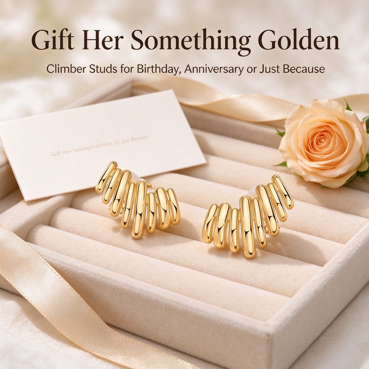 14K Gold Plated Statement Climber Stud Earrings for Women ✨