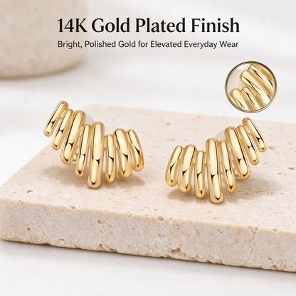 14K Gold Plated Statement Climber Stud Earrings for Women ✨