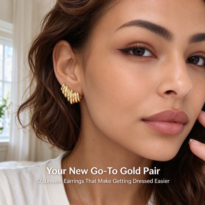 14K Gold Plated Statement Climber Stud Earrings for Women ✨
