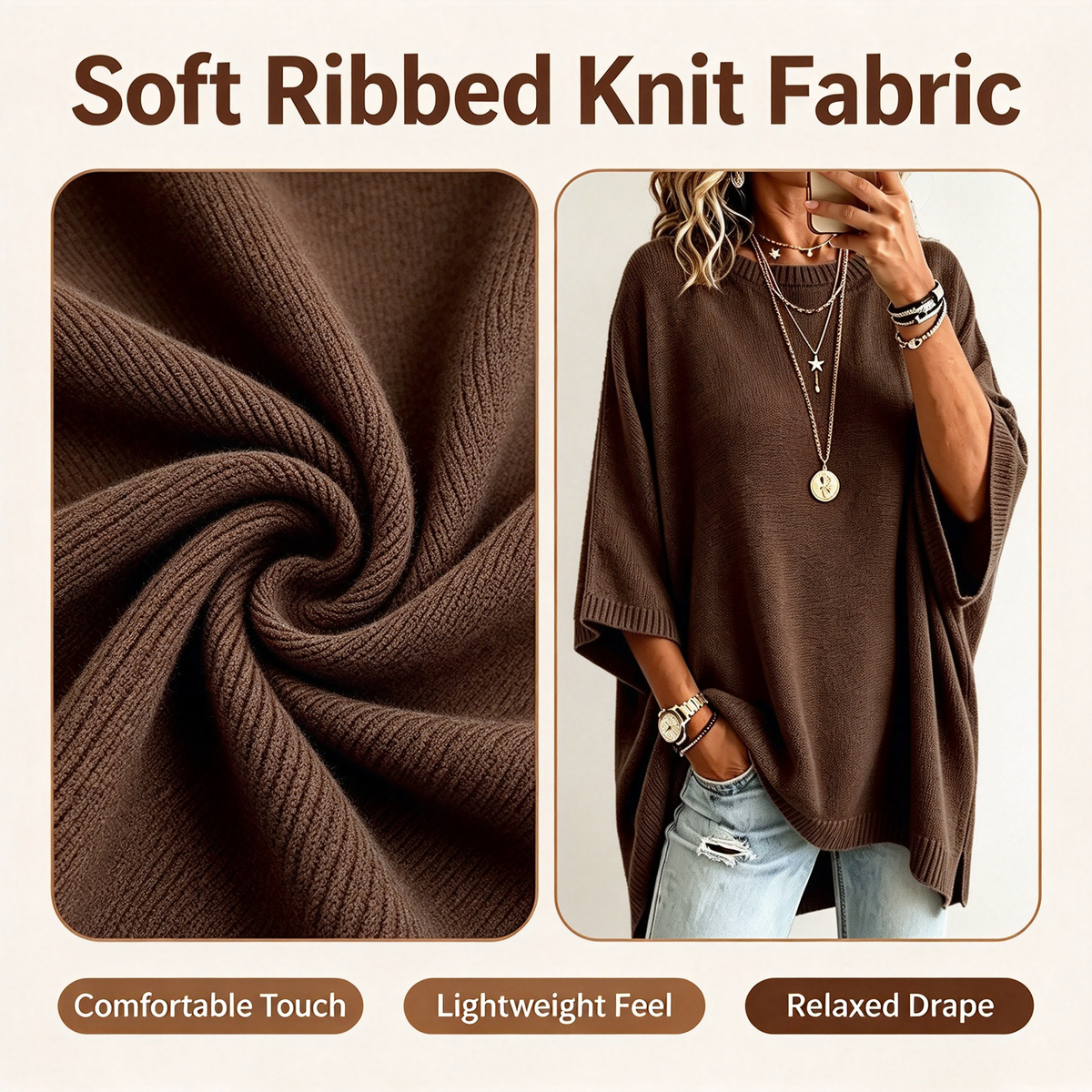 Loose-Fitting, Solid-Color, Casual Knit Sweater for Women, Perfect as an Outer Layer 🍂