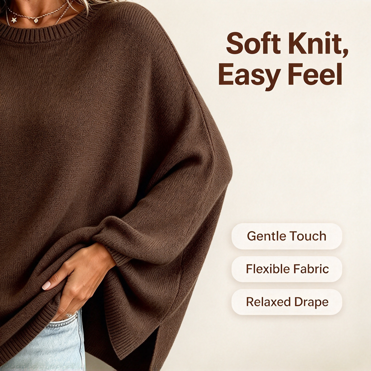 Loose-Fitting, Solid-Color, Casual Knit Sweater for Women, Perfect as an Outer Layer 🍂