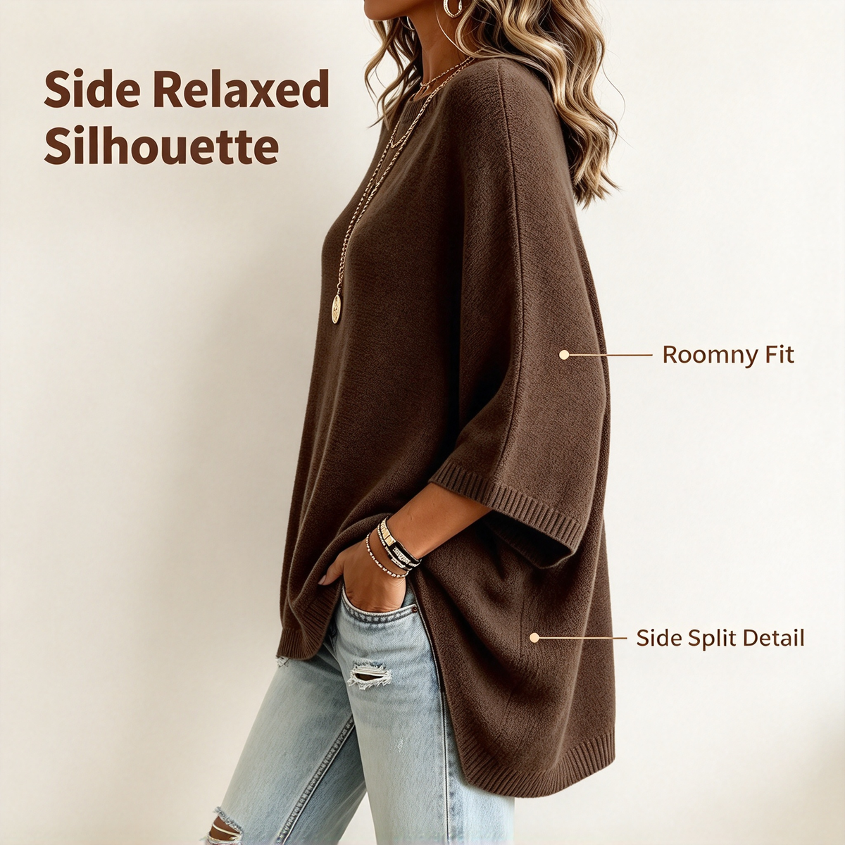 Loose-Fitting, Solid-Color, Casual Knit Sweater for Women, Perfect as an Outer Layer 🍂