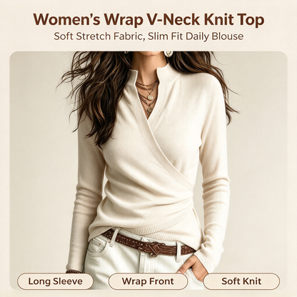Early Autumn Fake Neck Cross Wrap Sweater for Women 🤎