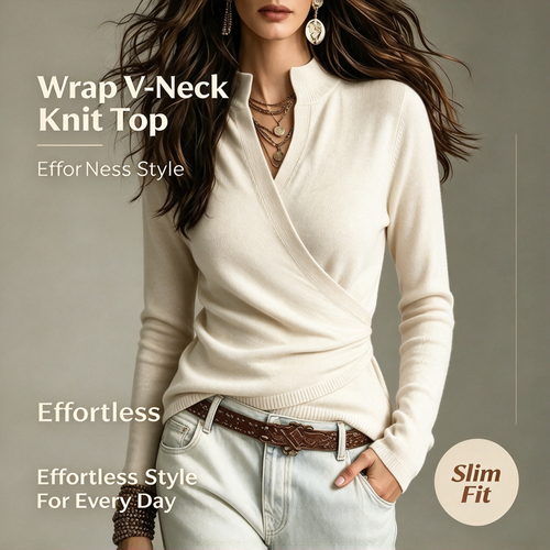 Early Autumn Fake Neck Cross Wrap Sweater for Women 🤎
