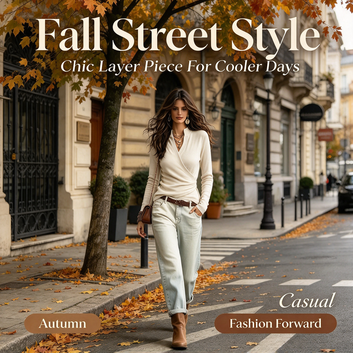 Early Autumn Fake Neck Cross Wrap Sweater for Women 🤎
