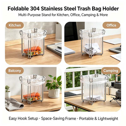 Easy to Disposal, Just Hook the Trash Bag, Foldable 304 Stainless Steel Trash Bag Holder🗑️
