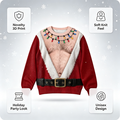 Funny Hairy Chest Santa Lights Ugly Christmas Sweater🎅