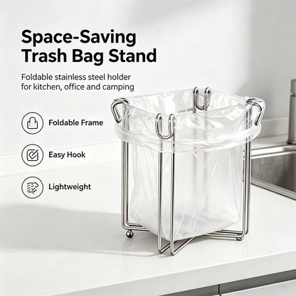 Easy to Disposal, Just Hook the Trash Bag, Foldable 304 Stainless Steel Trash Bag Holder🗑️