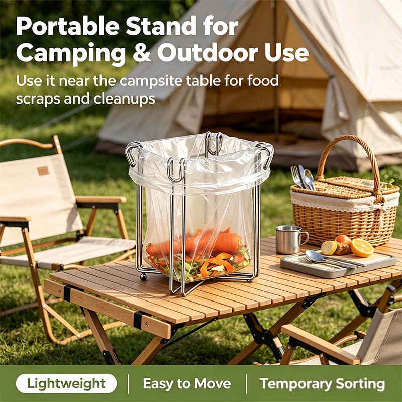 Easy to Disposal, Just Hook the Trash Bag, Foldable 304 Stainless Steel Trash Bag Holder🗑️