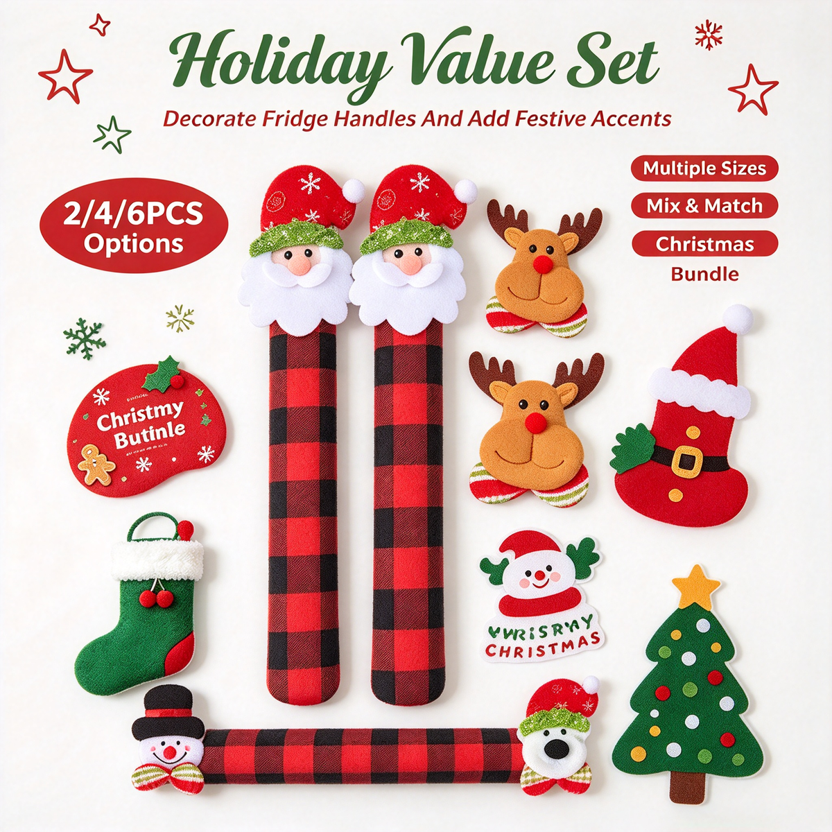 2/4/6PCS Plush Christmas Refrigerator Door Handle Covers 🎄