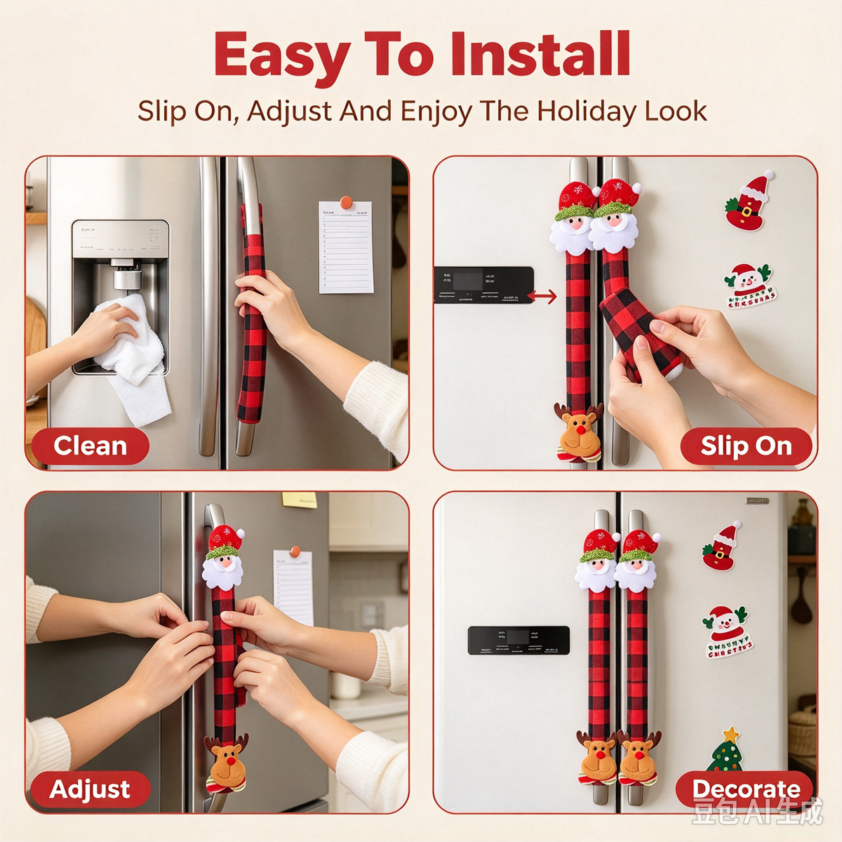 2/4/6PCS Plush Christmas Refrigerator Door Handle Covers 🎄
