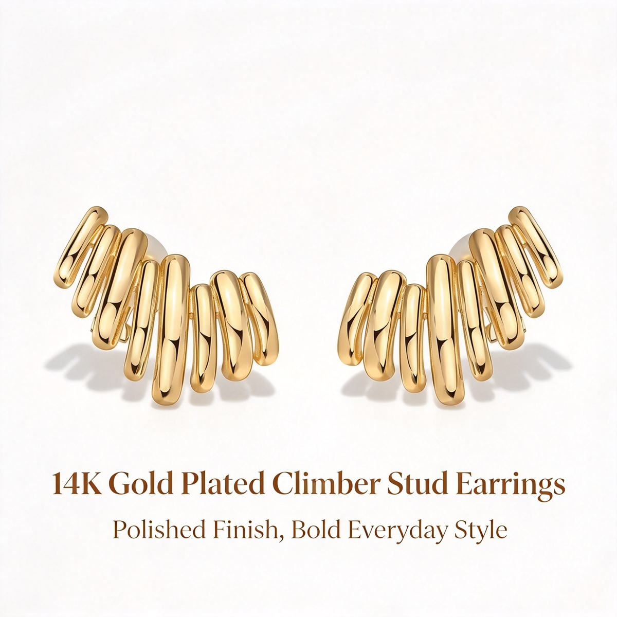 14K Gold Plated Statement Climber Stud Earrings for Women ✨