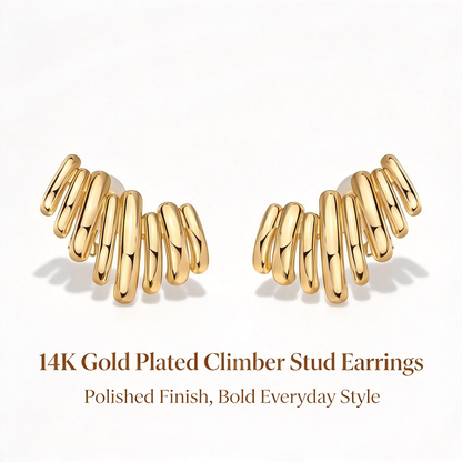14K Gold Plated Statement Climber Stud Earrings for Women ✨