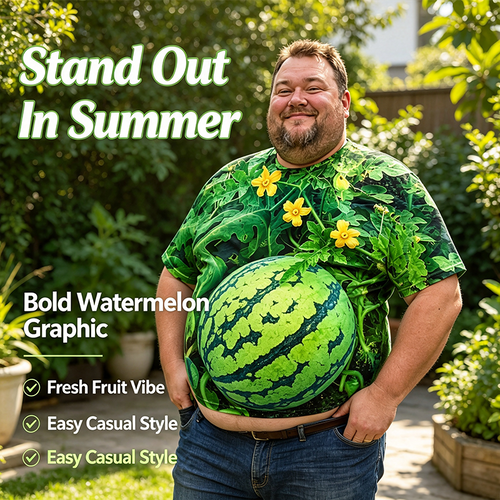 Funny Men's Watermelon Graphic T-Shirt, Fruit Print Summer Tee 🍉