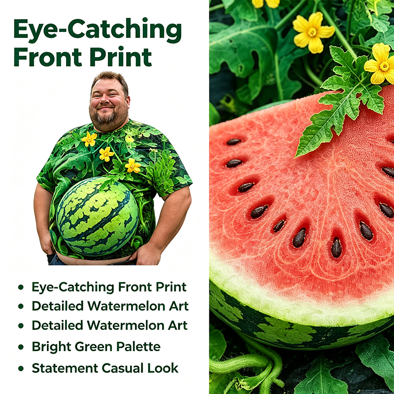 Funny Men's Watermelon Graphic T-Shirt, Fruit Print Summer Tee 🍉