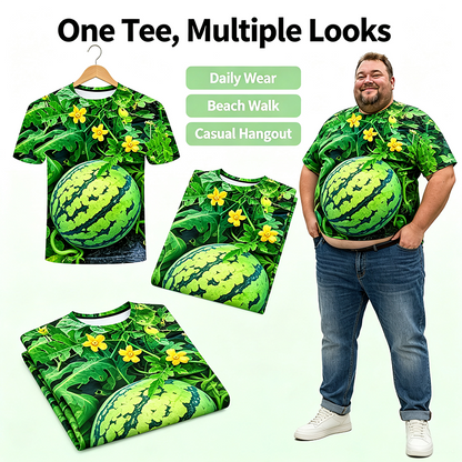 Funny Men's Watermelon Graphic T-Shirt, Fruit Print Summer Tee 🍉