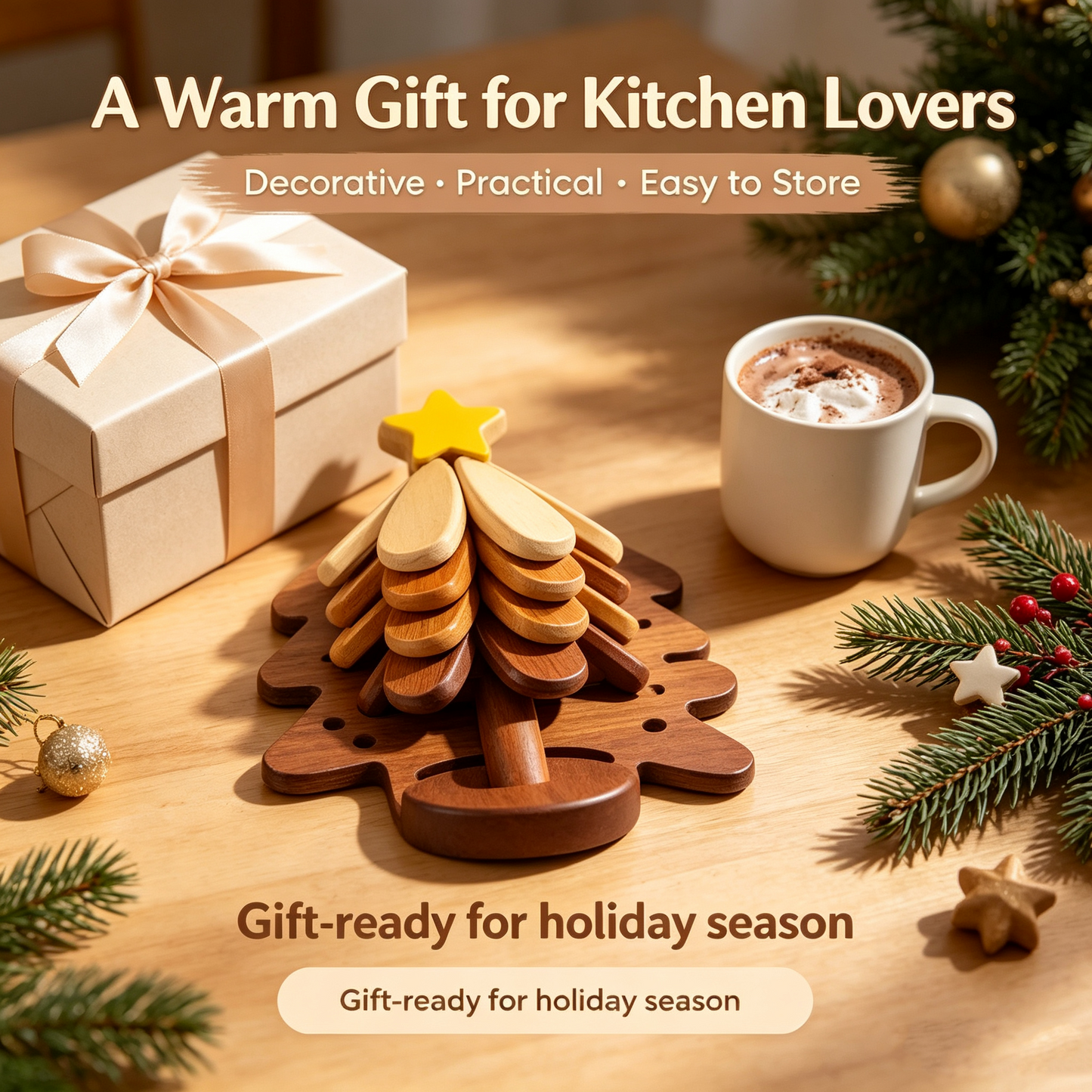 Wooden One Tree Solid Wood Coaster, Desktop Insulation Cup Mat, Festival Christmas Decor & Gift🌳