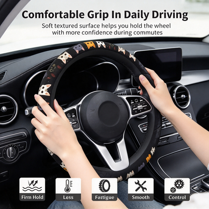 Cute Cat Pet-Themed Pattern, Single-Pack Car Steering Wheel Cover 🐾