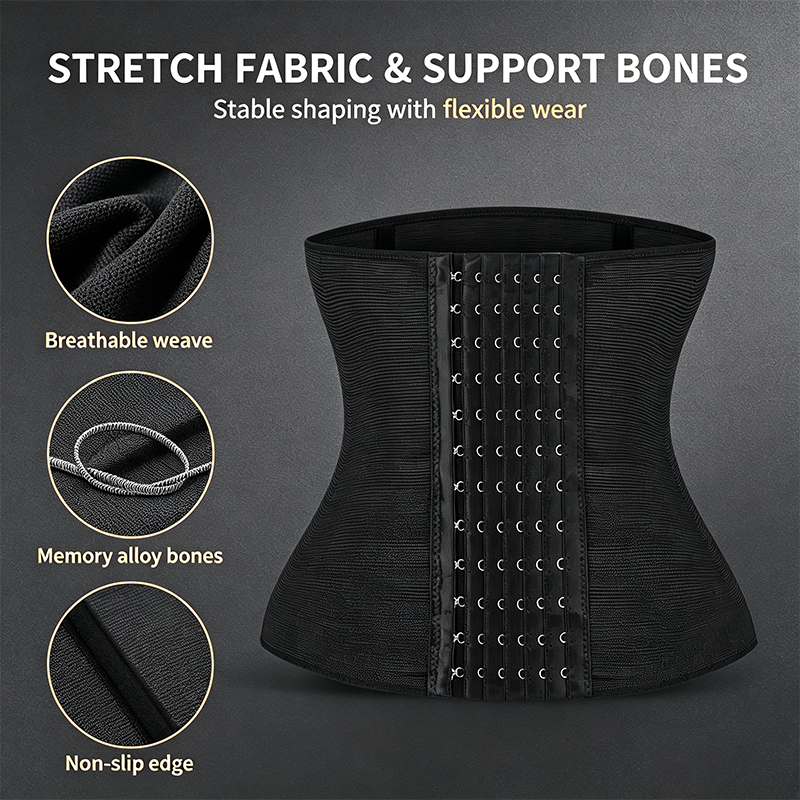 Women's Solid Color Hook & Eye Closure Waist Trainer, Adjustable Tummy Control Shaper ✨