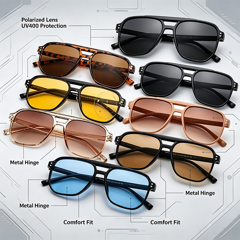 Women's 4/7-Pack Polarized Sunglasses Set - Y2K Unisex Double Bridge Aviator 🕶️