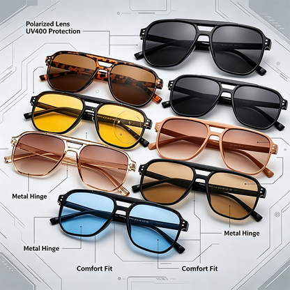 Women's 4/7-Pack Polarized Sunglasses Set - Y2K Unisex Double Bridge Aviator 🕶️