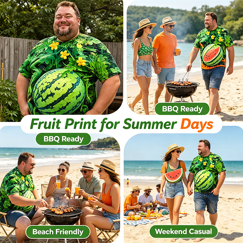 Funny Men's Watermelon Graphic T-Shirt, Fruit Print Summer Tee 🍉