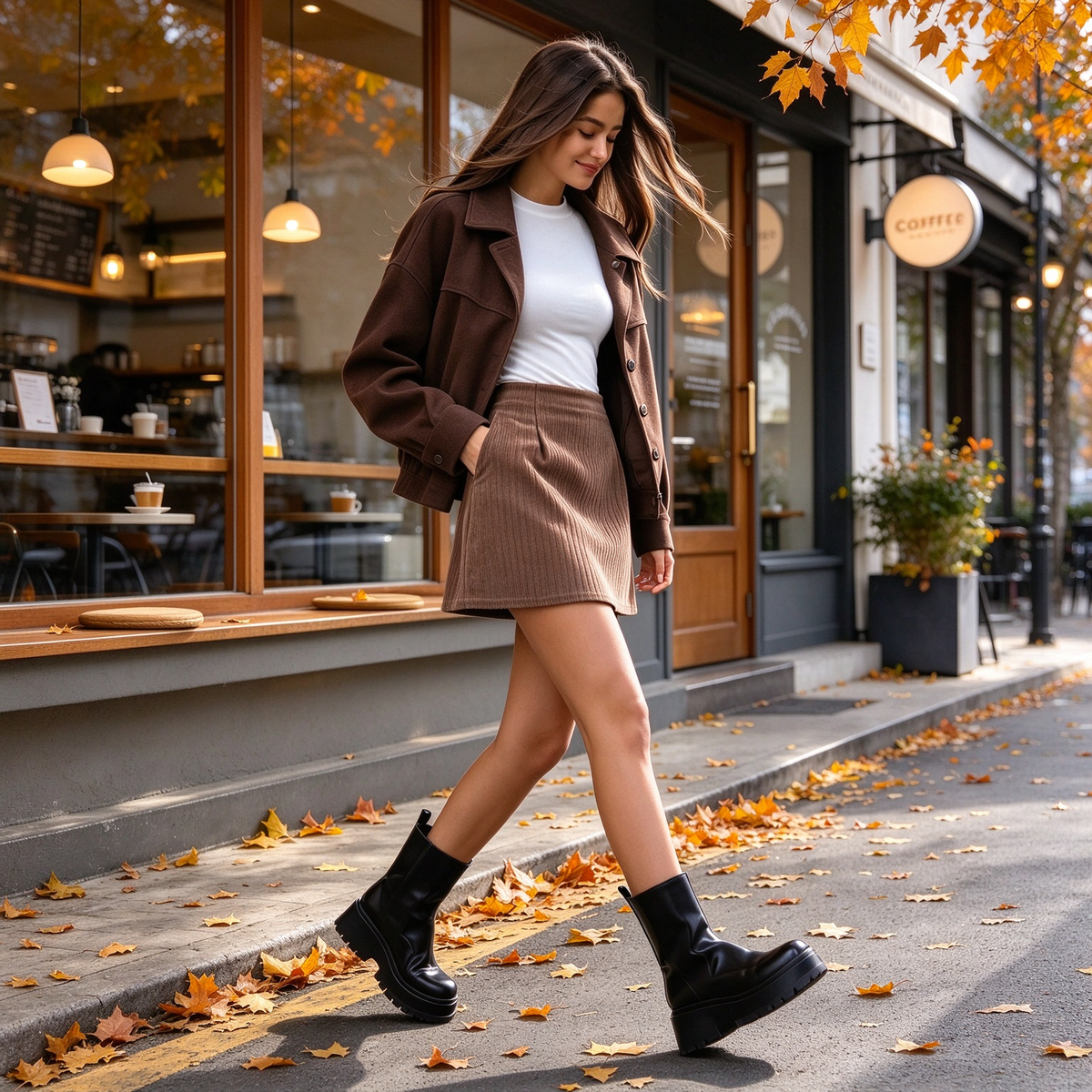 High Waisted Invisible Zipper 2-in-1 Mini A-line Corduroy Casual Skirt 🤎