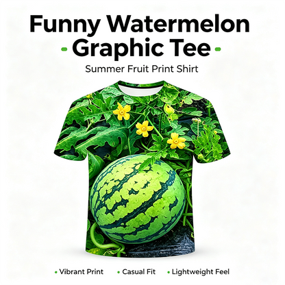 Funny Men's Watermelon Graphic T-Shirt, Fruit Print Summer Tee 🍉