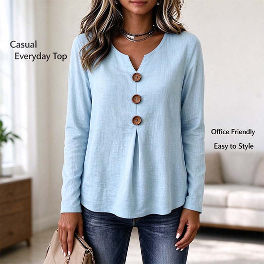 Vintage Large Button Long Sleeve Top, Women's Fashion Basic Blouse ✨