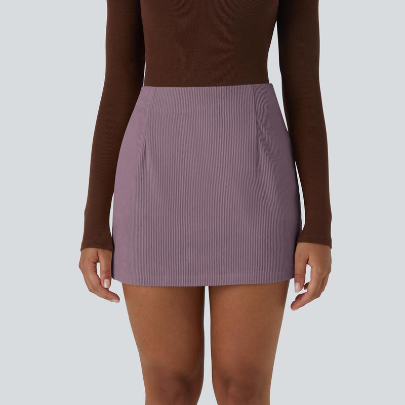 High Waisted Invisible Zipper 2-in-1 Mini A-line Corduroy Casual Skirt 🤎