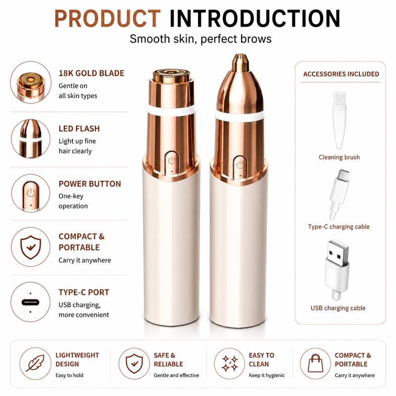 OANVA 2 in 1 facial & eyebrow hair trimmer for Women, Rechargeable Face Razor