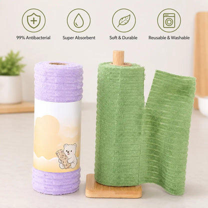 Tearable Reusable Plush Cleaning Cloth Roll, Washable Absorbent Household Cleaning Towels 🧻