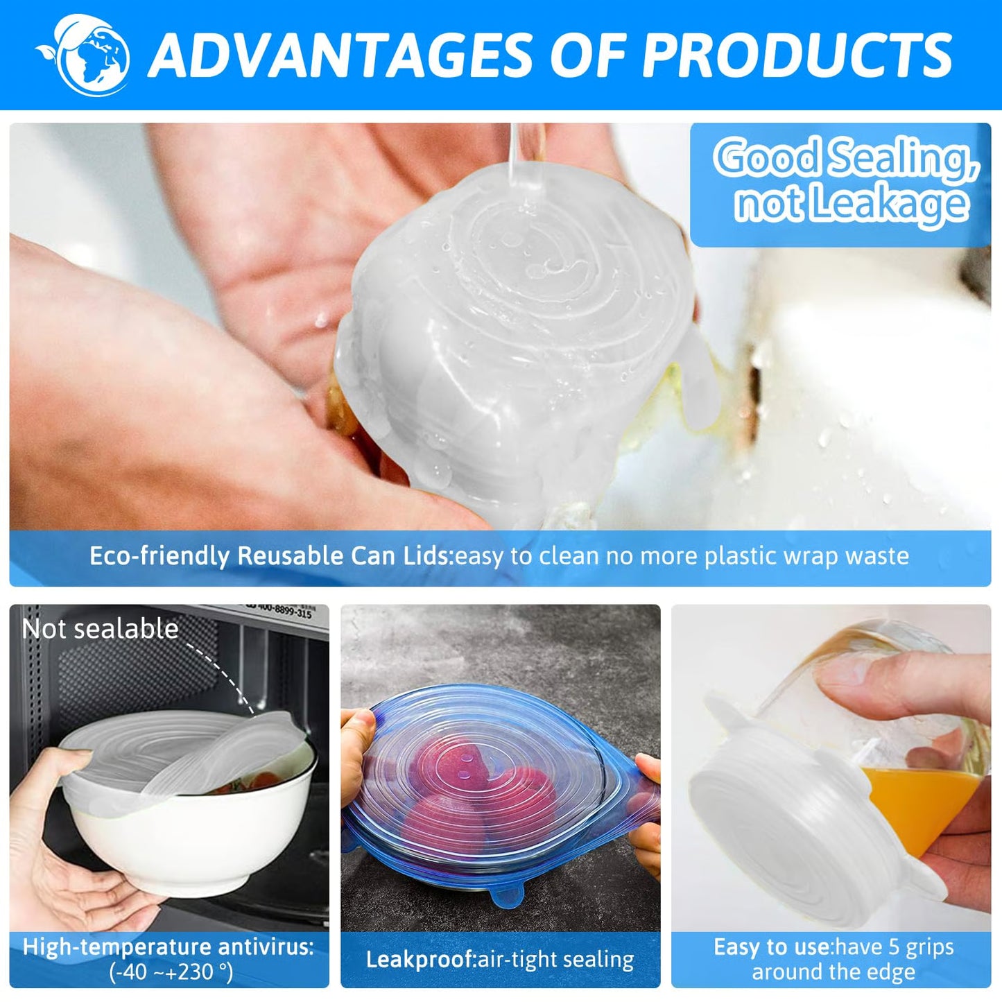 Universal Reusable Silicone Lids – 6 PCS Pack 🥡
