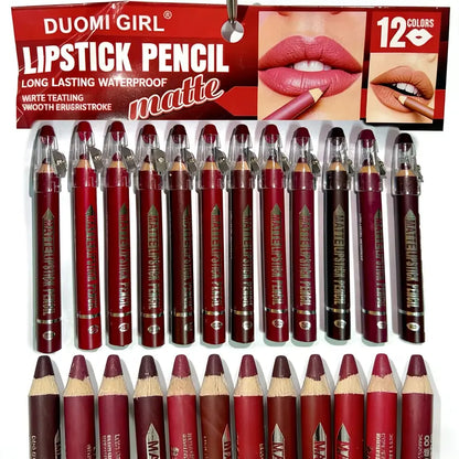 12Pcs Matte Lip Liner With Sharpener Set Waterproof Smudgeproof Precise Contour Lipstick Pens 🖌️