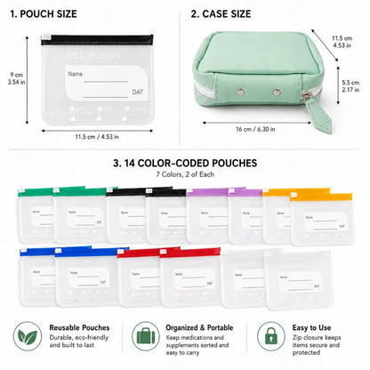 Waterproof Pill Pouch Set, 14pcs Bags Inside, A8 Waterproof Pill Organizer Set, 7 to 14 Days of Meds 🩹