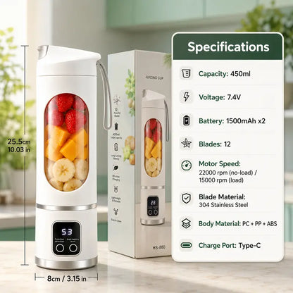 Portable 15.22 Oz USB Rechargeable Personal Blender with LED Display🥤