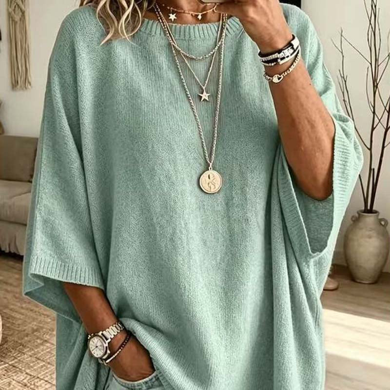 Loose-Fitting, Solid-Color, Casual Knit Sweater for Women, Perfect as an Outer Layer 🍂