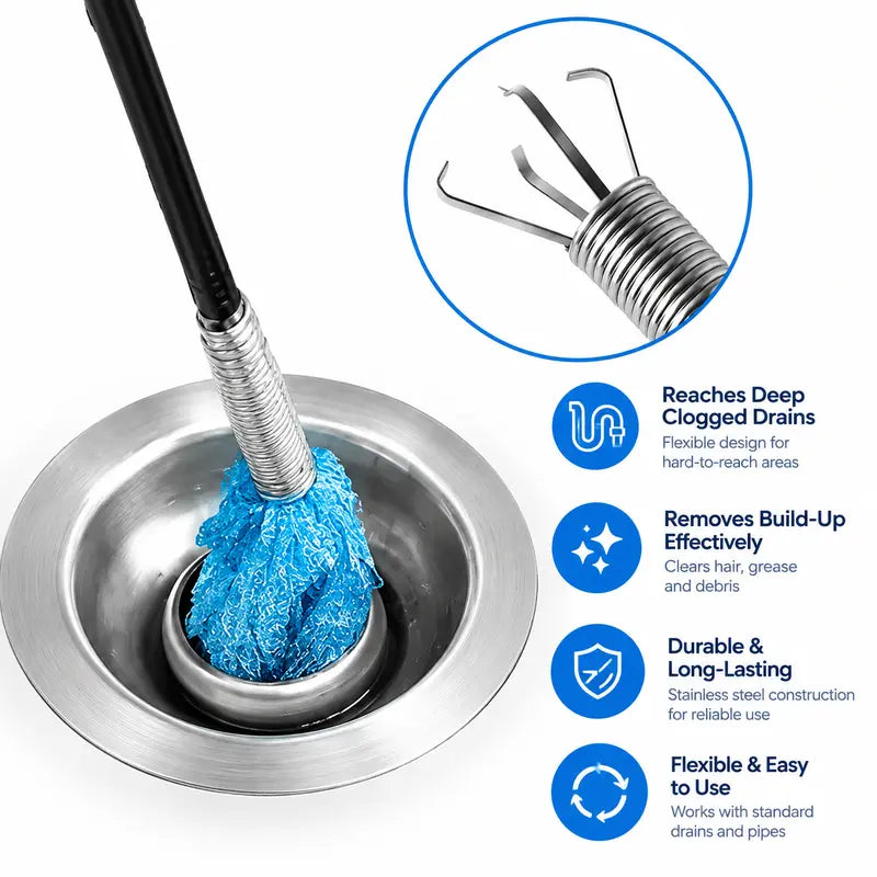 Drain Snake, Drain Clog Remover, 4 Claws Efficient Dredging Steel Wire Drain Hair Cleaner Tool  🚰