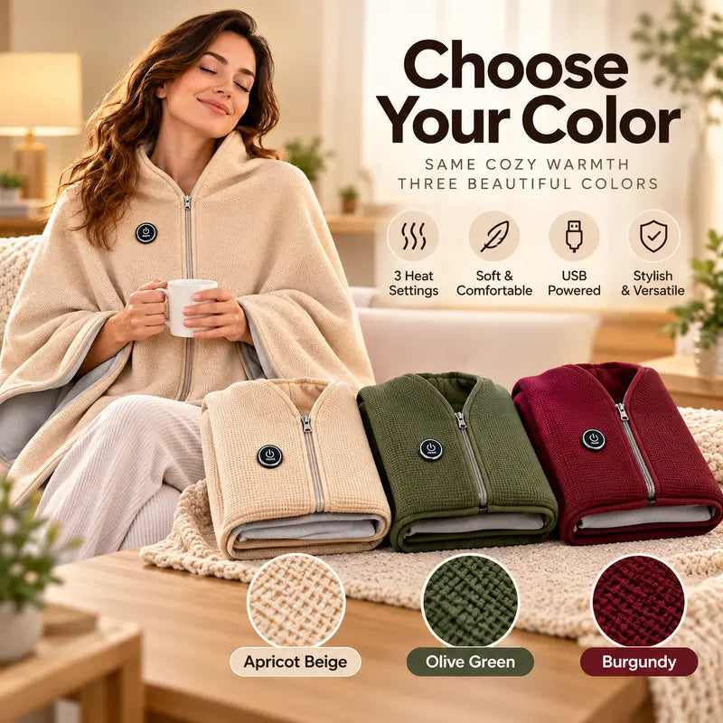 Wearable Heated Shawl Wrap with Zipper 🔥