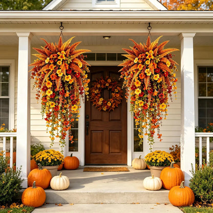 UV‑resistant artificial Boston fern plant, realistic large outdoor hanging autumn faux plant🍂