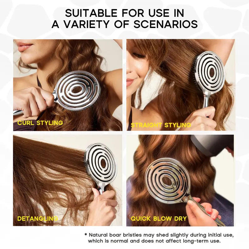 Anti-Static Hollow Round Bristle Brush - Massaging Design for Enhanced Volume 💆