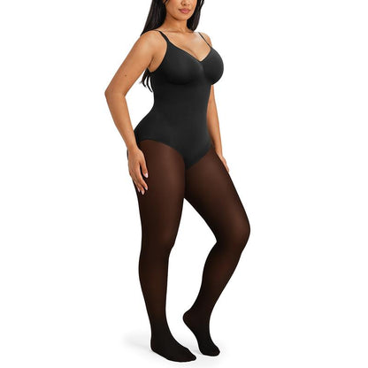 Women's Sheer-Panel Fleece-Lined Tights Bodysuit 🖤