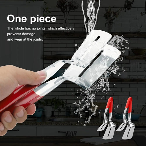 Stainless Steel Grill Clamp Spatula, Anti‑Scald Extended Handle Spatula Tongs 🍳