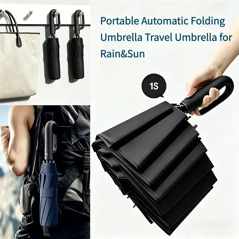 Automatic Folding Umbrella, Portable Rain Umbrella with Loop Buckle ☔