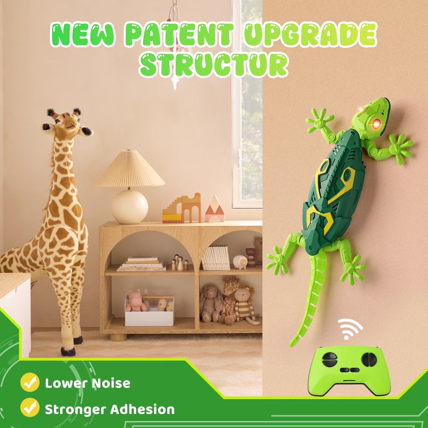 Wall Crawler Gecko, Remote Control Toy, Electric Lizard Toy with LED Glowing Eyes🦎
