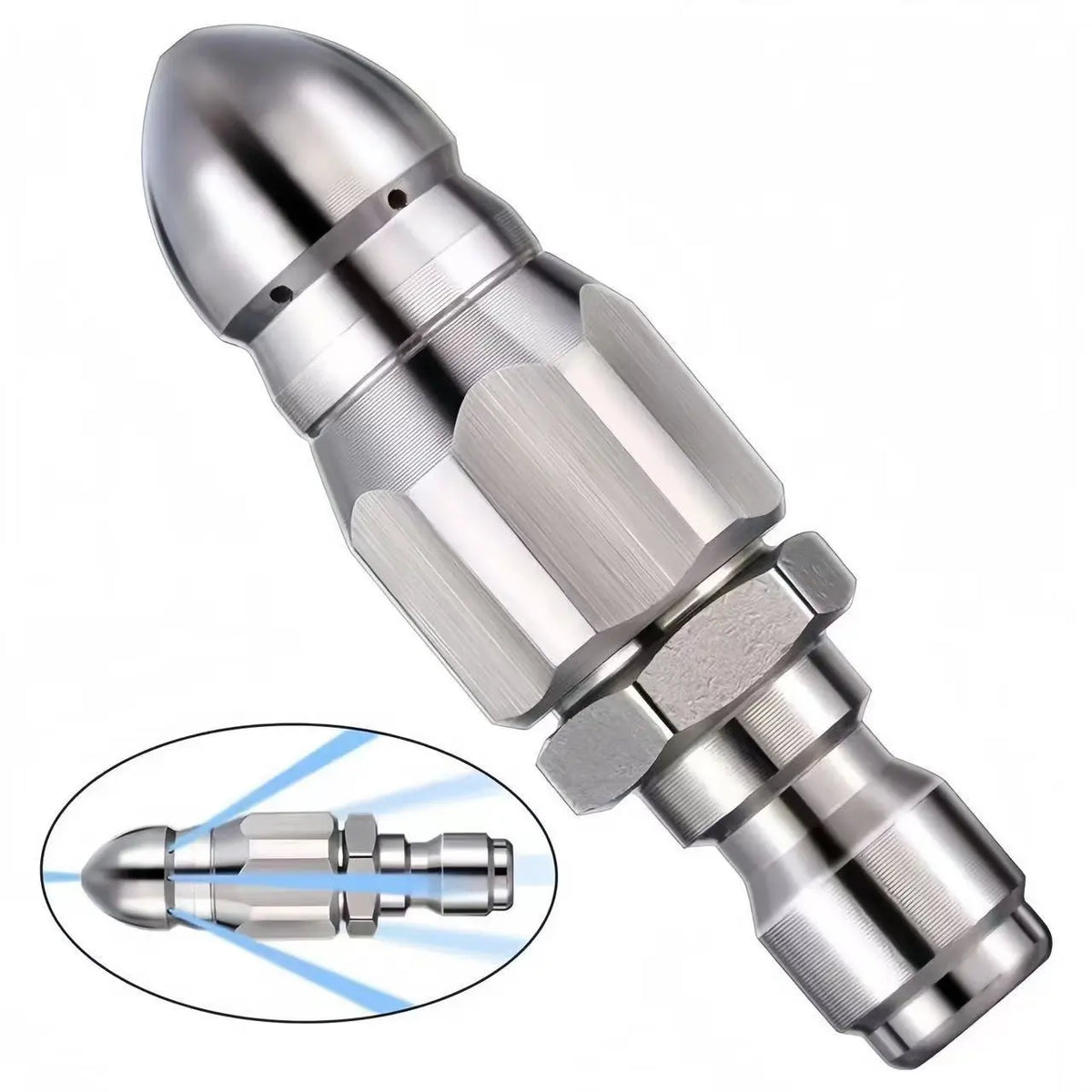 Washer Sewer Jetter Nozzle with Stainless Steel, Mini Compact Durable Sewer Jet Nozzle🚰