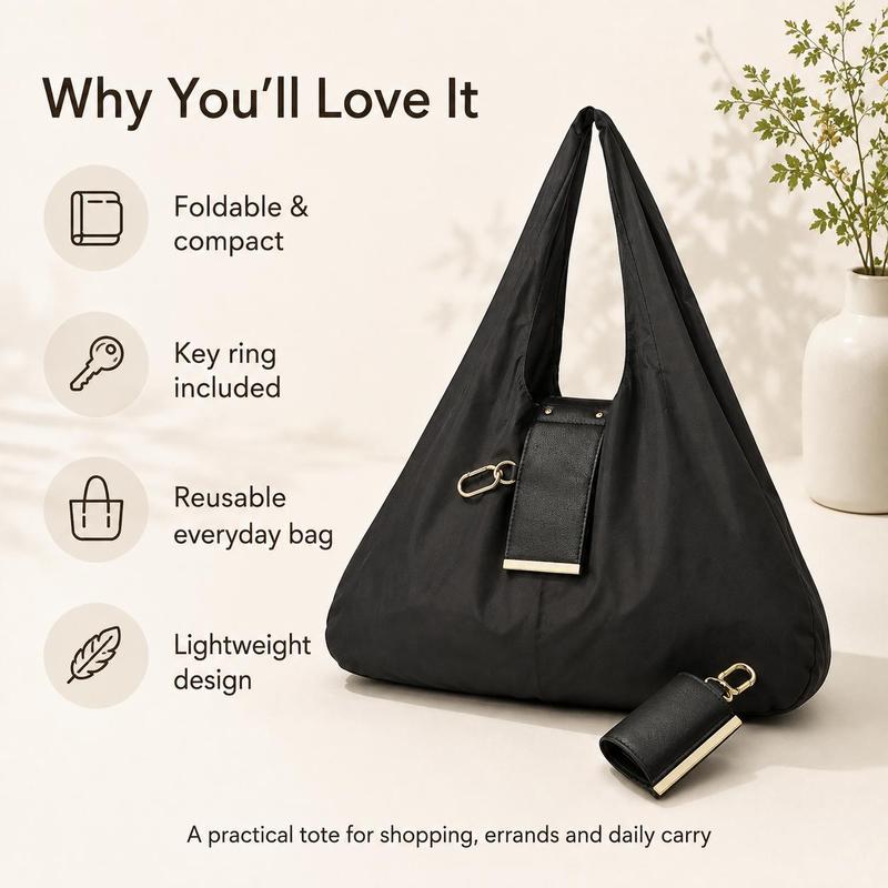Compact Foldable Keychain Tote Bag, Expandable Reusable Grocery Shopping Bag with Key Ring🛍️
