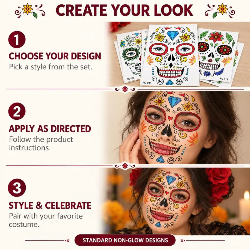Dia De Los Muertos Temporary Face Tattoos 💀