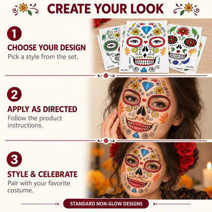 Dia De Los Muertos Temporary Face Tattoos 💀